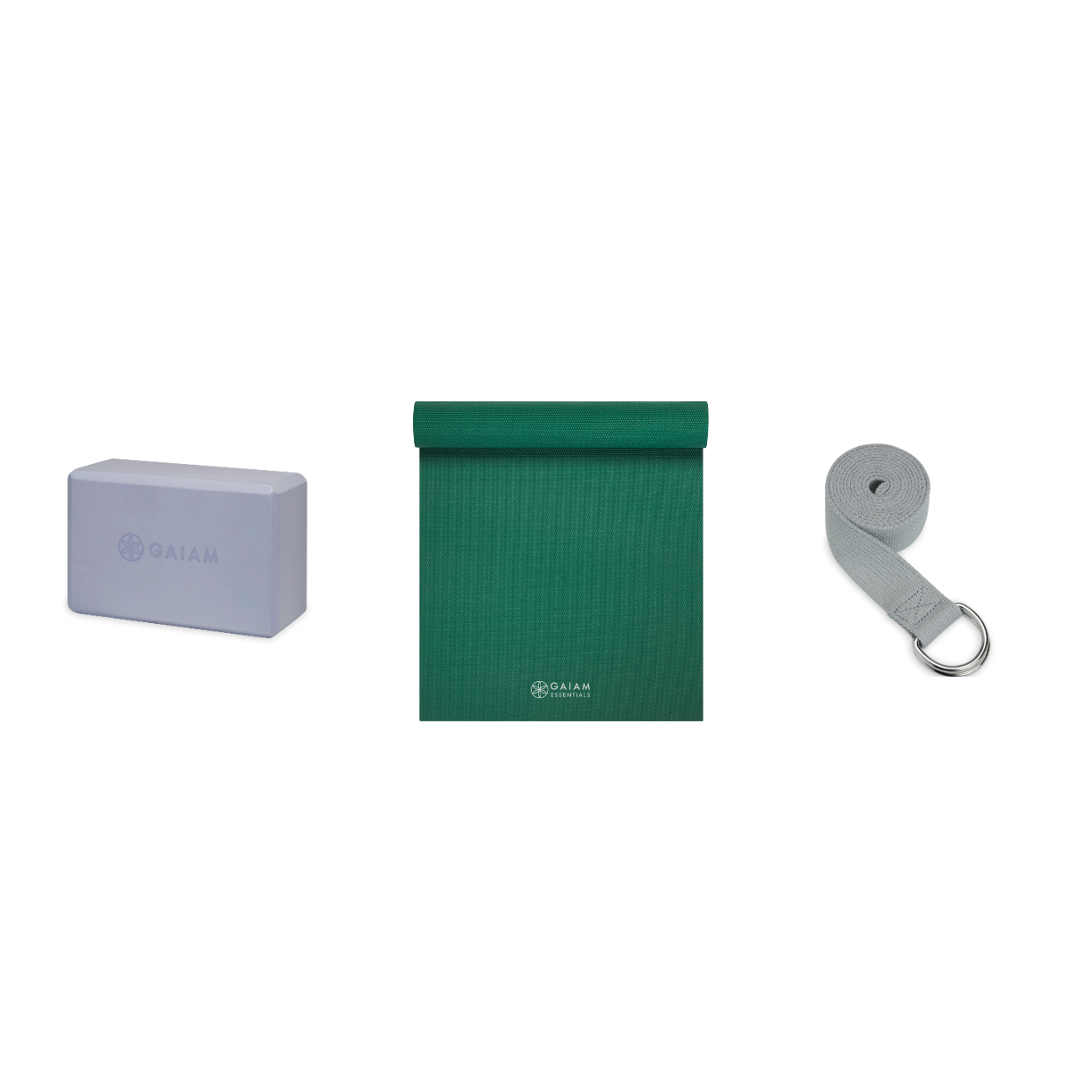 Yoga Bundle - Block (Wild Lilac), Mat (Green), Strap (Grey)